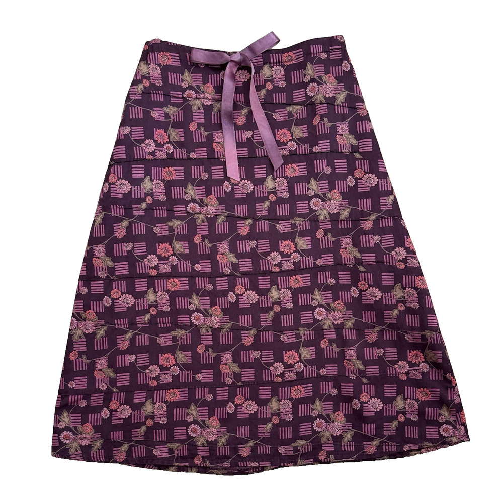 APRIL CORNELL Vintage Purple Daisy Floral A-Line‎ Skirt Romantic Ribbon Size S